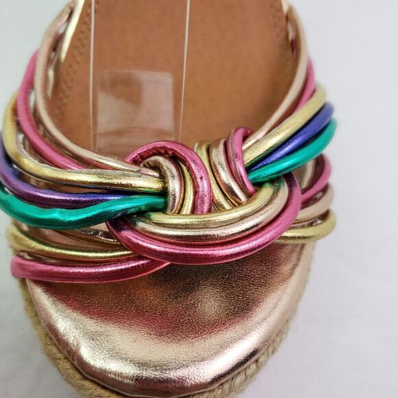 Glamorous Womens Size 6 Metallic Rainbow 5 In Wedge Heeled Sandals - Picture 9 of 11